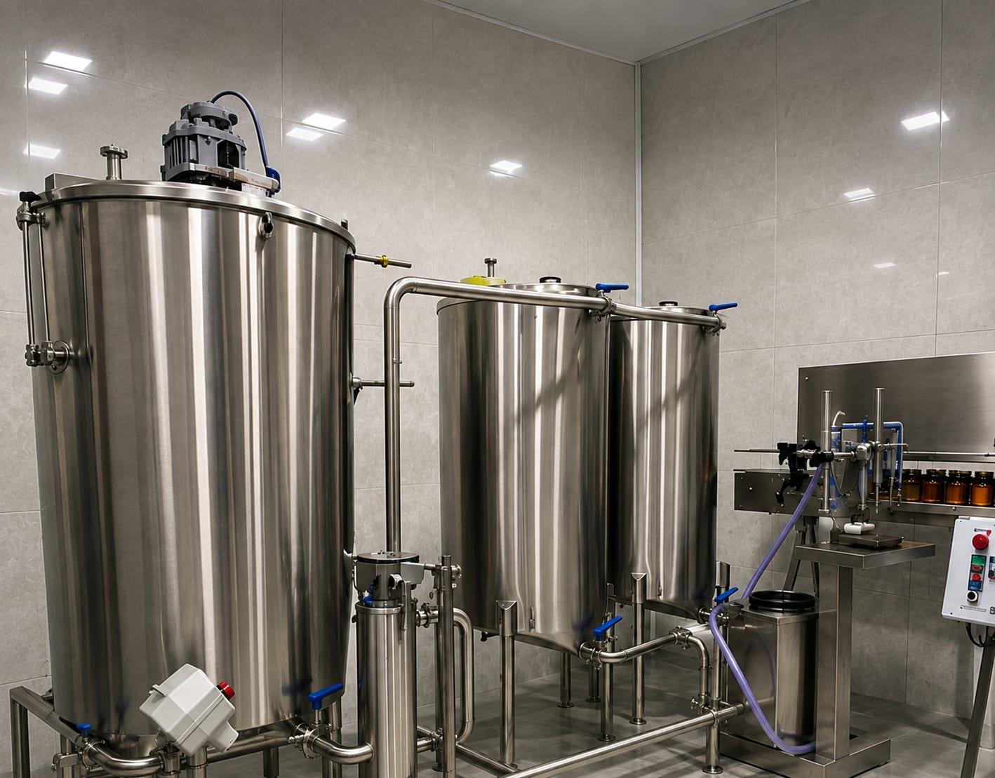 Nossa estrutura: tanques de aço inox e linha de envase no entreposto da CF Honey